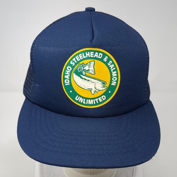 Idaho Steelhead & Salmon Unlimited Snapback Trucker Hat Blue L Mesh Back Topac - Picture 2 of 9